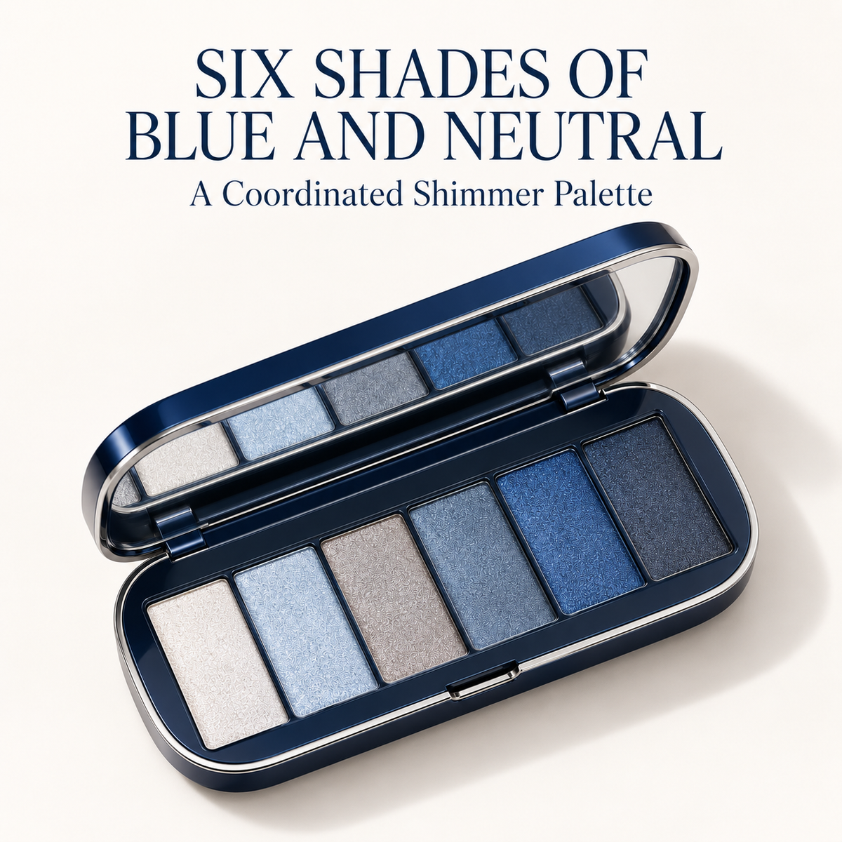 Rideinpocket 6-Shade Cool-Toned Blue Shimmer Eyeshadow Palette – Pearl White, Icy Blue and Midnight Navy