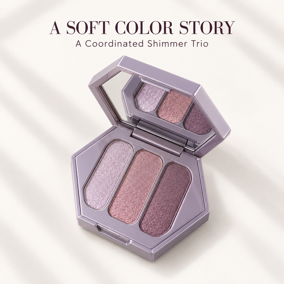Rideinpocket 3-Shade Lilac and Mauve Shimmer Eyeshadow Palette – Soft Lavender, Rose and Plum Tones