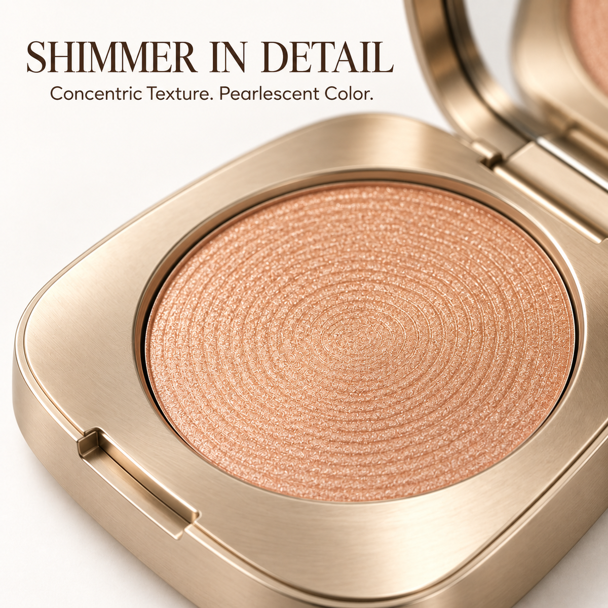 Rideinpocket Champagne Peach Shimmer Single Eyeshadow – Luminous Pearlescent Shade in an Elegant Gold-Tone Compact