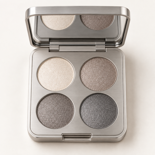 Rideinpocket 4-Shade Cool-Toned Shimmer Eyeshadow Palette – Champagne, Taupe and Smoky Gray