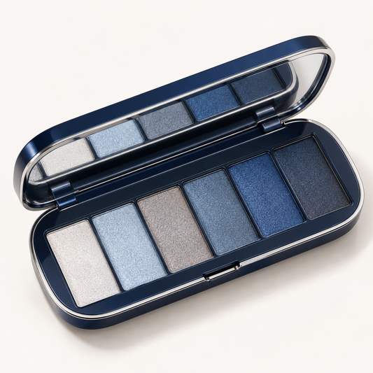 Rideinpocket 6-Shade Cool-Toned Blue Shimmer Eyeshadow Palette – Pearl White, Icy Blue and Midnight Navy