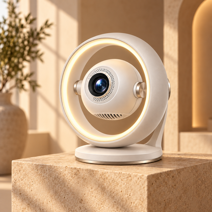 Modern Mini Projector with Ring Light – Compact Home Theater Projector with Decorative Ambient Lighting
