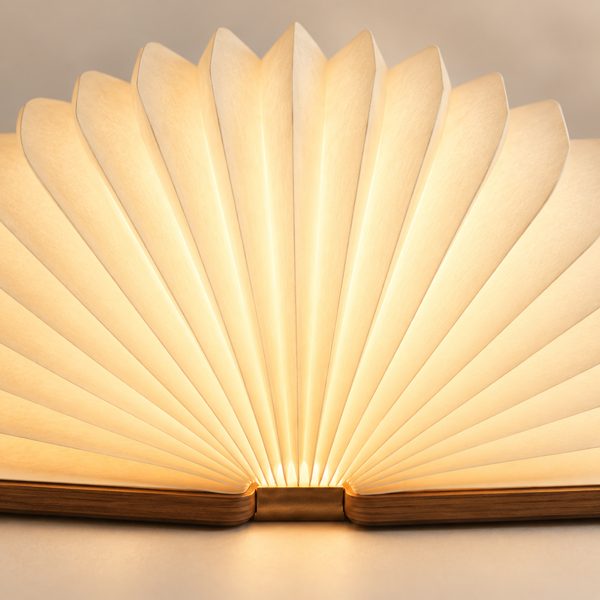 Foldable Fan Lamp with Wooden Base – Decorative Ambient Light with a Modern Book-Inspired Design