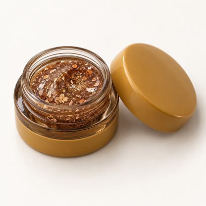 Rideinpocket Amber Bronze Glitter Pot – Warm Gold and Copper-Tone Reflective Flakes in a Clear Jar