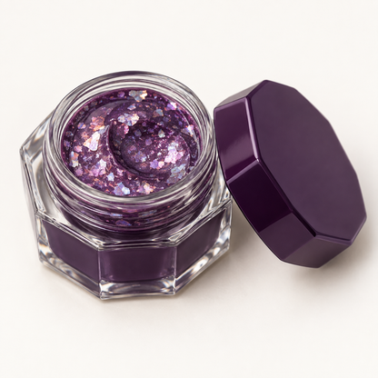 Rideinpocket Deep Plum Iridescent Glitter Pot – Multicolor Reflective Flakes in a Clear Faceted Jar