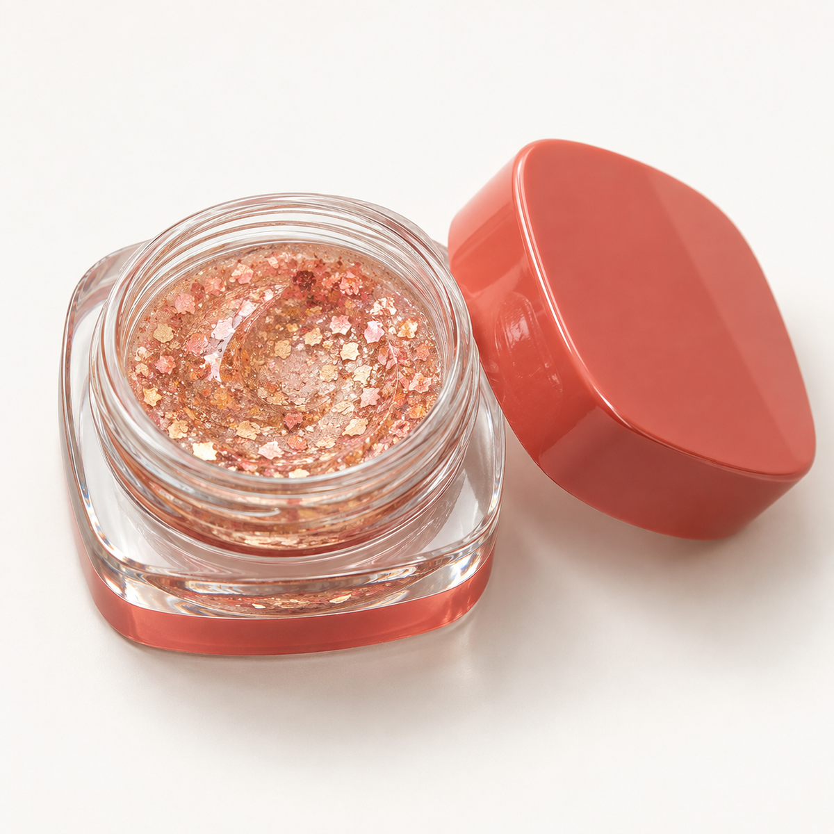 Rideinpocket Peach Rose Glitter Pot – Champagne and Rose-Gold-Tone Reflective Flakes in a Clear Jar