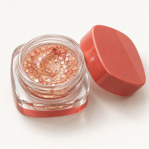 Rideinpocket Peach Rose Glitter Pot – Champagne and Rose-Gold-Tone Reflective Flakes in a Clear Jar