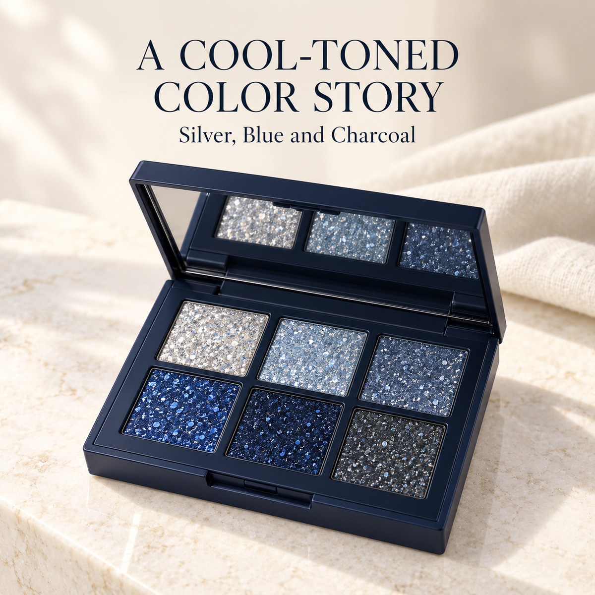 Rideinpocket 6-Shade Blue and Silver Shimmer Eyeshadow Palette – Cool-Toned Sparkle Makeup