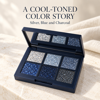 Rideinpocket 6-Shade Blue and Silver Shimmer Eyeshadow Palette – Cool-Toned Sparkle Makeup