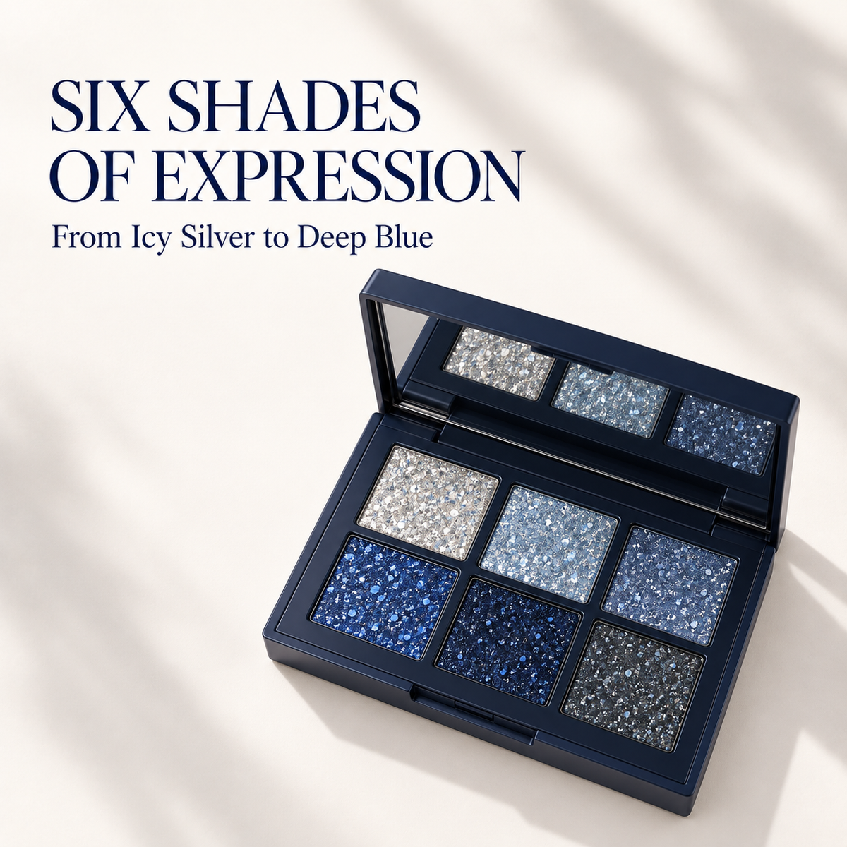 Rideinpocket 6-Shade Blue and Silver Shimmer Eyeshadow Palette – Cool-Toned Sparkle Makeup