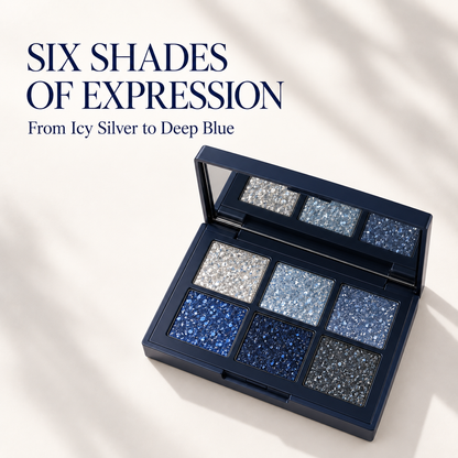 Rideinpocket 6-Shade Blue and Silver Shimmer Eyeshadow Palette – Cool-Toned Sparkle Makeup