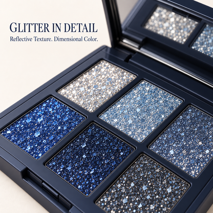 Rideinpocket 6-Shade Blue and Silver Shimmer Eyeshadow Palette – Cool-Toned Sparkle Makeup