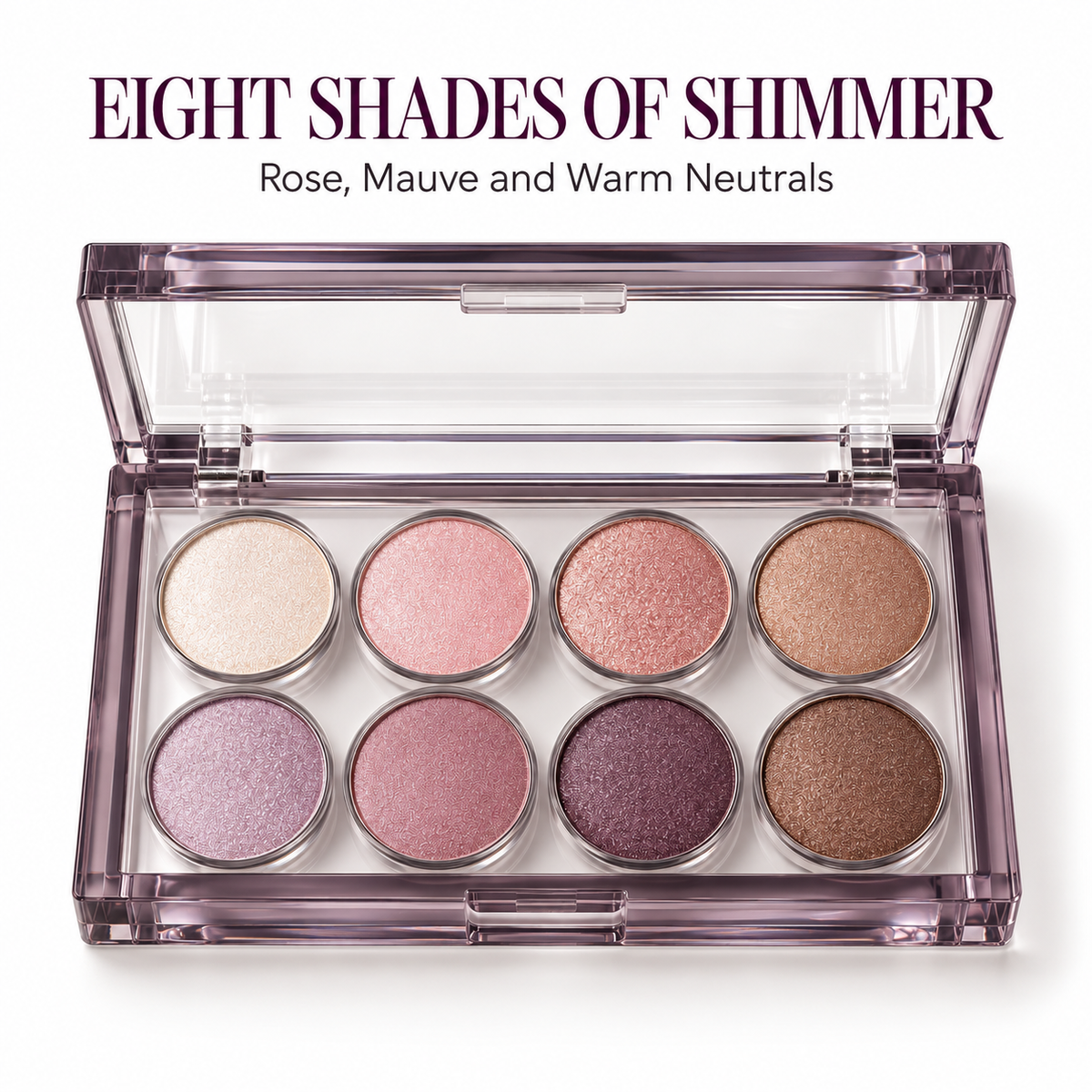 Rideinpocket 8-Shade Rose and Mauve Shimmer Eyeshadow Palette – Soft Pink, Champagne and Plum Tones