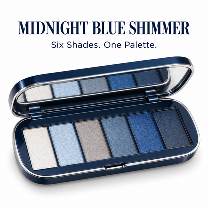 Rideinpocket 6-Shade Cool-Toned Blue Shimmer Eyeshadow Palette – Pearl White, Icy Blue and Midnight Navy