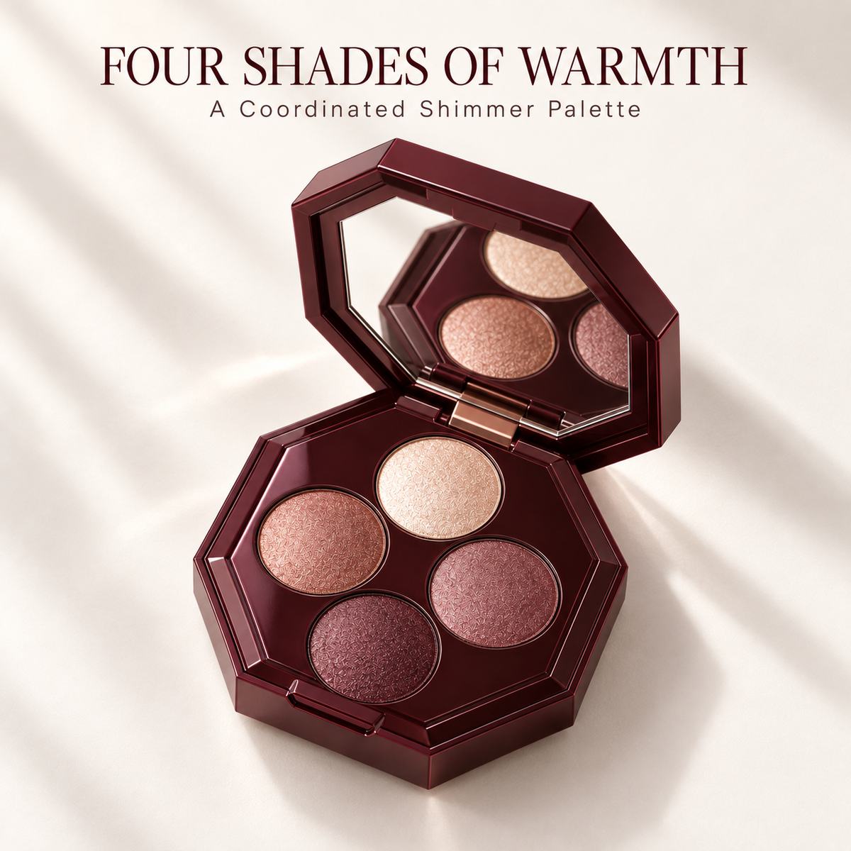Rideinpocket 4-Shade Rose and Burgundy Shimmer Eyeshadow Palette – Champagne Pink, Rose Copper and Deep Berry