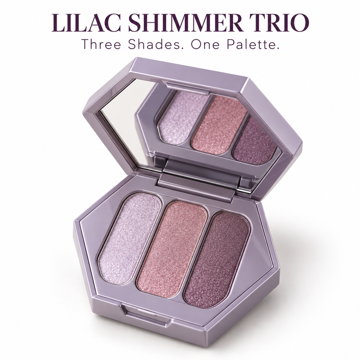 Rideinpocket 3-Shade Lilac and Mauve Shimmer Eyeshadow Palette – Soft Lavender, Rose and Plum Tones