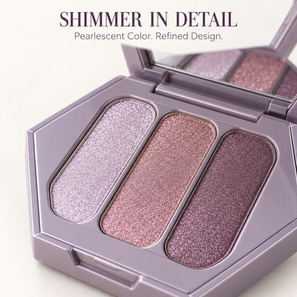 Rideinpocket 3-Shade Lilac and Mauve Shimmer Eyeshadow Palette – Soft Lavender, Rose and Plum Tones