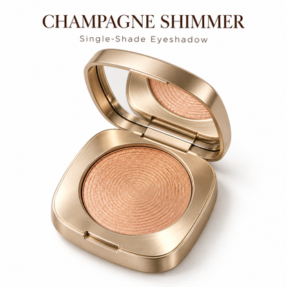Rideinpocket Champagne Peach Shimmer Single Eyeshadow – Luminous Pearlescent Shade in an Elegant Gold-Tone Compact