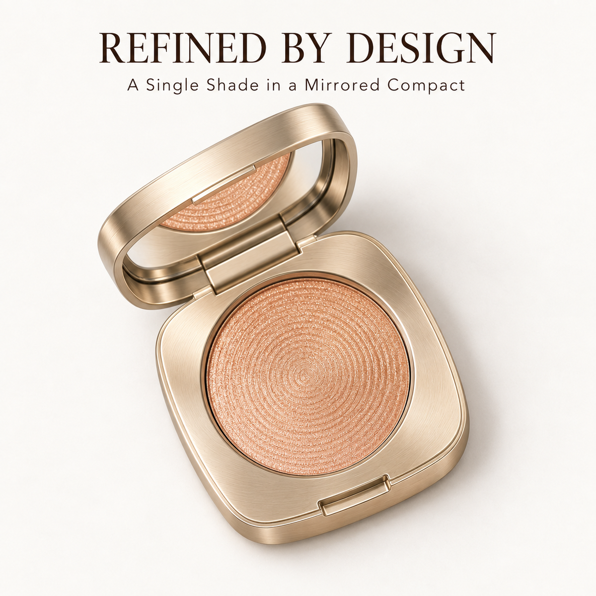 Rideinpocket Champagne Peach Shimmer Single Eyeshadow – Luminous Pearlescent Shade in an Elegant Gold-Tone Compact