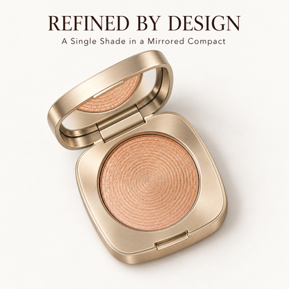 Rideinpocket Champagne Peach Shimmer Single Eyeshadow – Luminous Pearlescent Shade in an Elegant Gold-Tone Compact