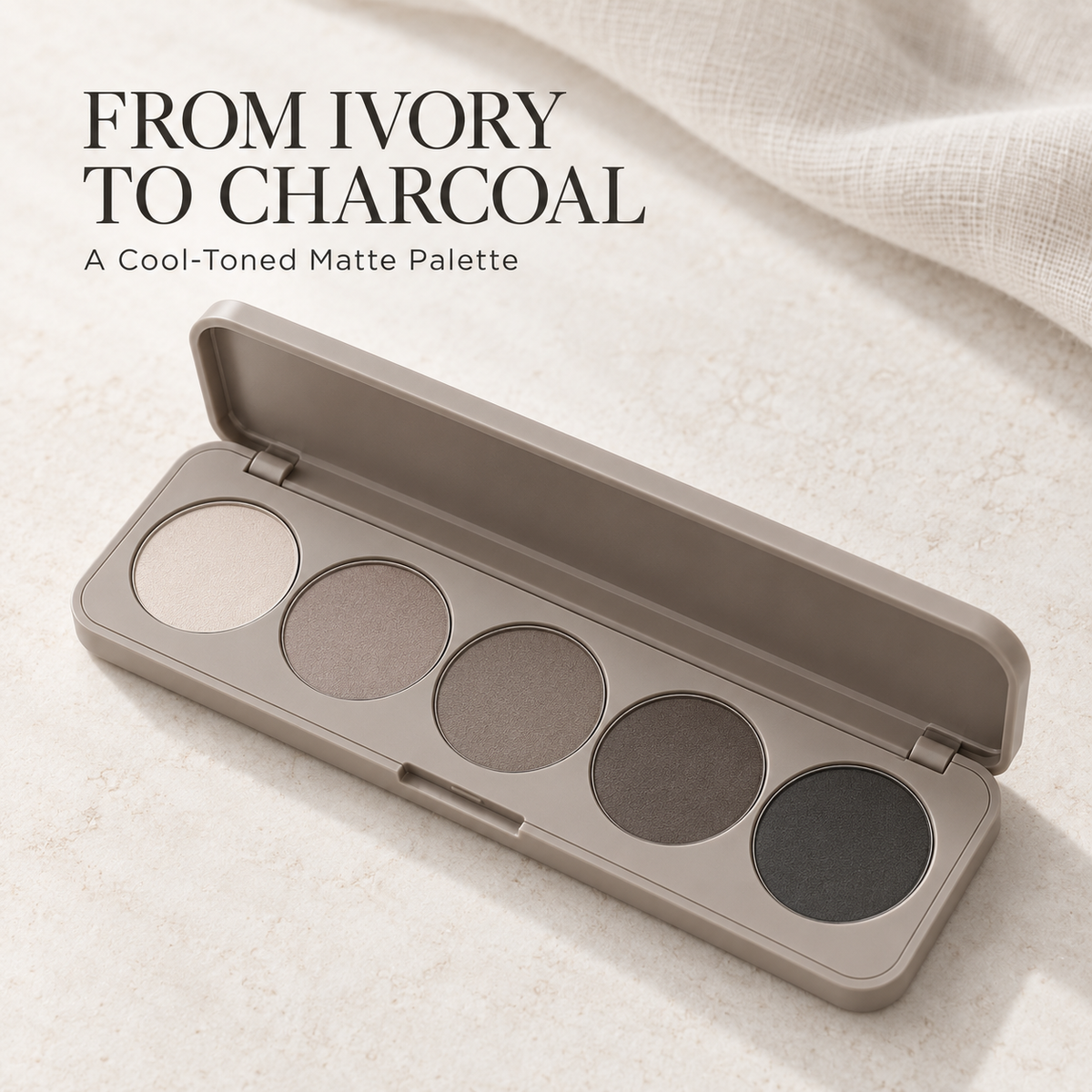 Rideinpocket 5-Shade Cool-Toned Matte Eyeshadow Palette – Ivory, Taupe and Charcoal Neutrals