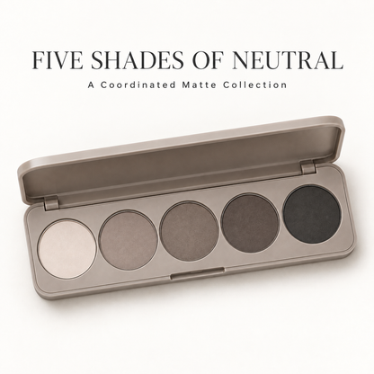 Rideinpocket 5-Shade Cool-Toned Matte Eyeshadow Palette – Ivory, Taupe and Charcoal Neutrals