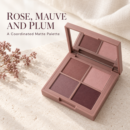 Rideinpocket 4-Shade Dusty Rose and Plum Matte Eyeshadow Palette – Soft Pink, Mauve and Deep Berry Tones