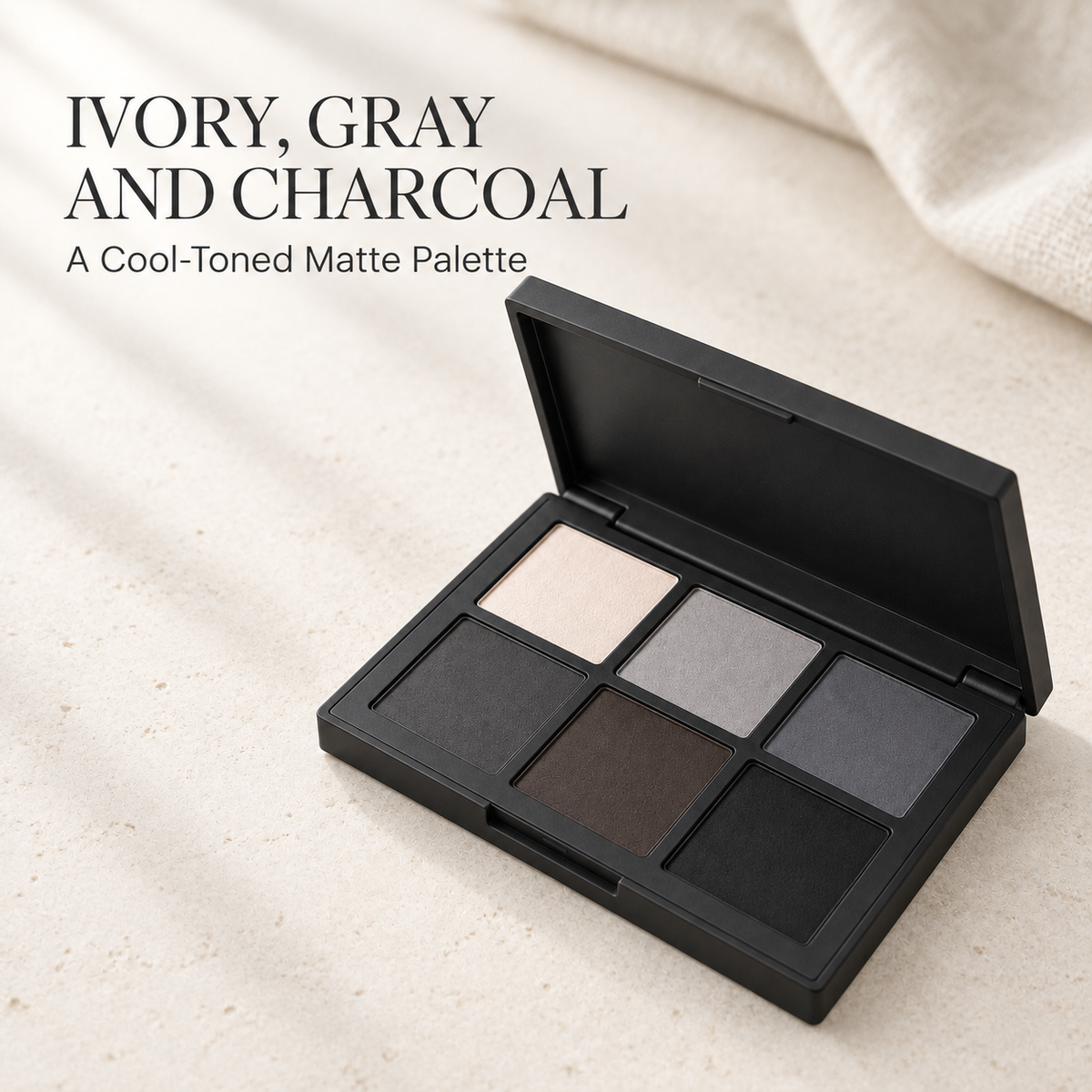 Rideinpocket 6-Shade Cool-Toned Matte Eyeshadow Palette – Ivory, Slate Gray and Charcoal Tones
