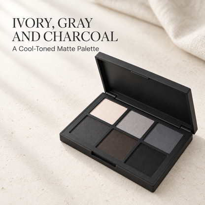 Rideinpocket 6-Shade Cool-Toned Matte Eyeshadow Palette – Ivory, Slate Gray and Charcoal Tones