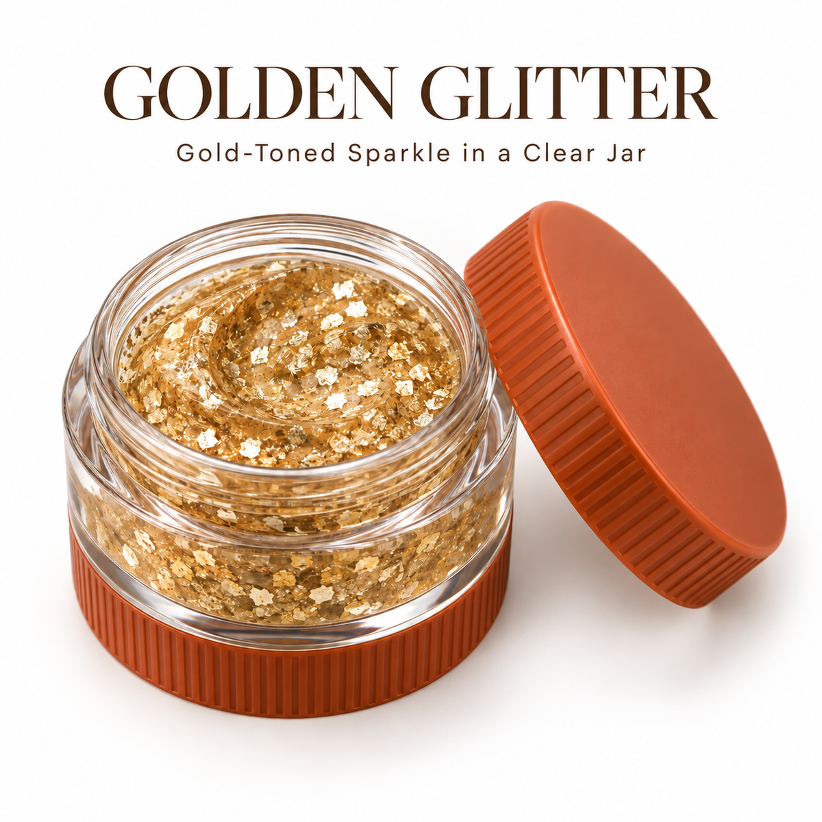 Rideinpocket Gold-Tone Glitter Makeup Gel Pot – Reflective Gold Flakes in a Clear Jar