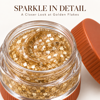 Rideinpocket Gold-Tone Glitter Makeup Gel Pot – Reflective Gold Flakes in a Clear Jar
