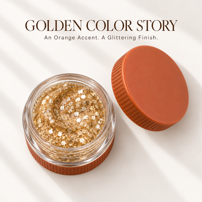 Rideinpocket Gold-Tone Glitter Makeup Gel Pot – Reflective Gold Flakes in a Clear Jar