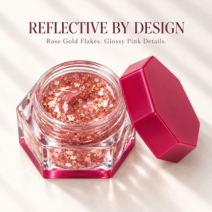 Rideinpocket Rose Gold and Pink Glitter Makeup Gel Pot – Reflective Flakes in a Fuchsia Compact Jar