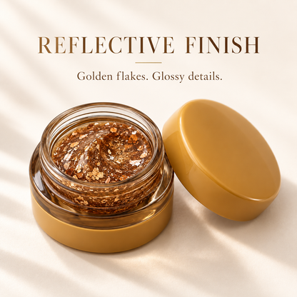 Rideinpocket Amber Bronze Glitter Pot – Warm Gold and Copper-Tone Reflective Flakes in a Clear Jar