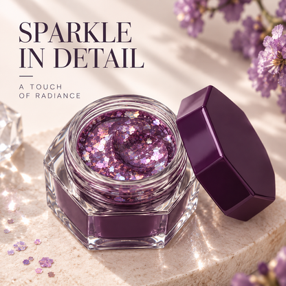 Rideinpocket Deep Plum Iridescent Glitter Pot – Multicolor Reflective Flakes in a Clear Faceted Jar