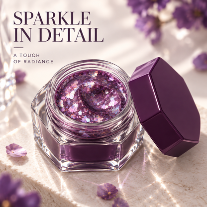 Rideinpocket Deep Plum Iridescent Glitter Pot – Multicolor Reflective Flakes in a Clear Faceted Jar