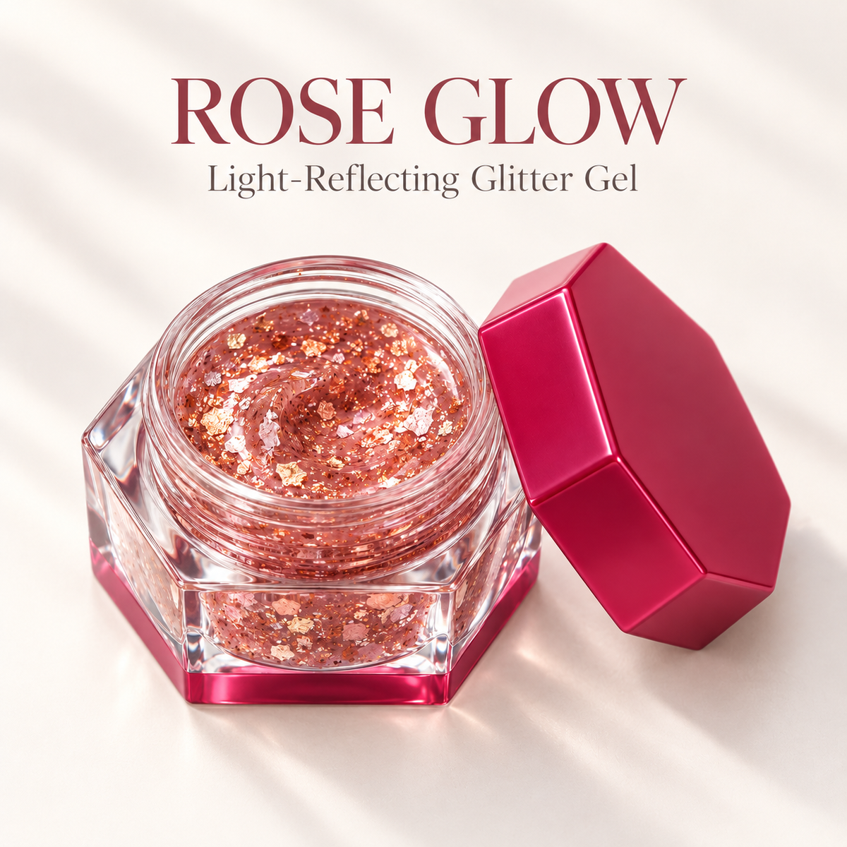 Rideinpocket Rose Gold and Pink Glitter Makeup Gel Pot – Reflective Flakes in a Fuchsia Compact Jar