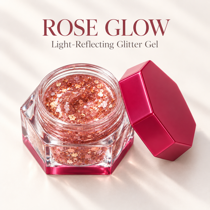 Rideinpocket Rose Gold and Pink Glitter Makeup Gel Pot – Reflective Flakes in a Fuchsia Compact Jar