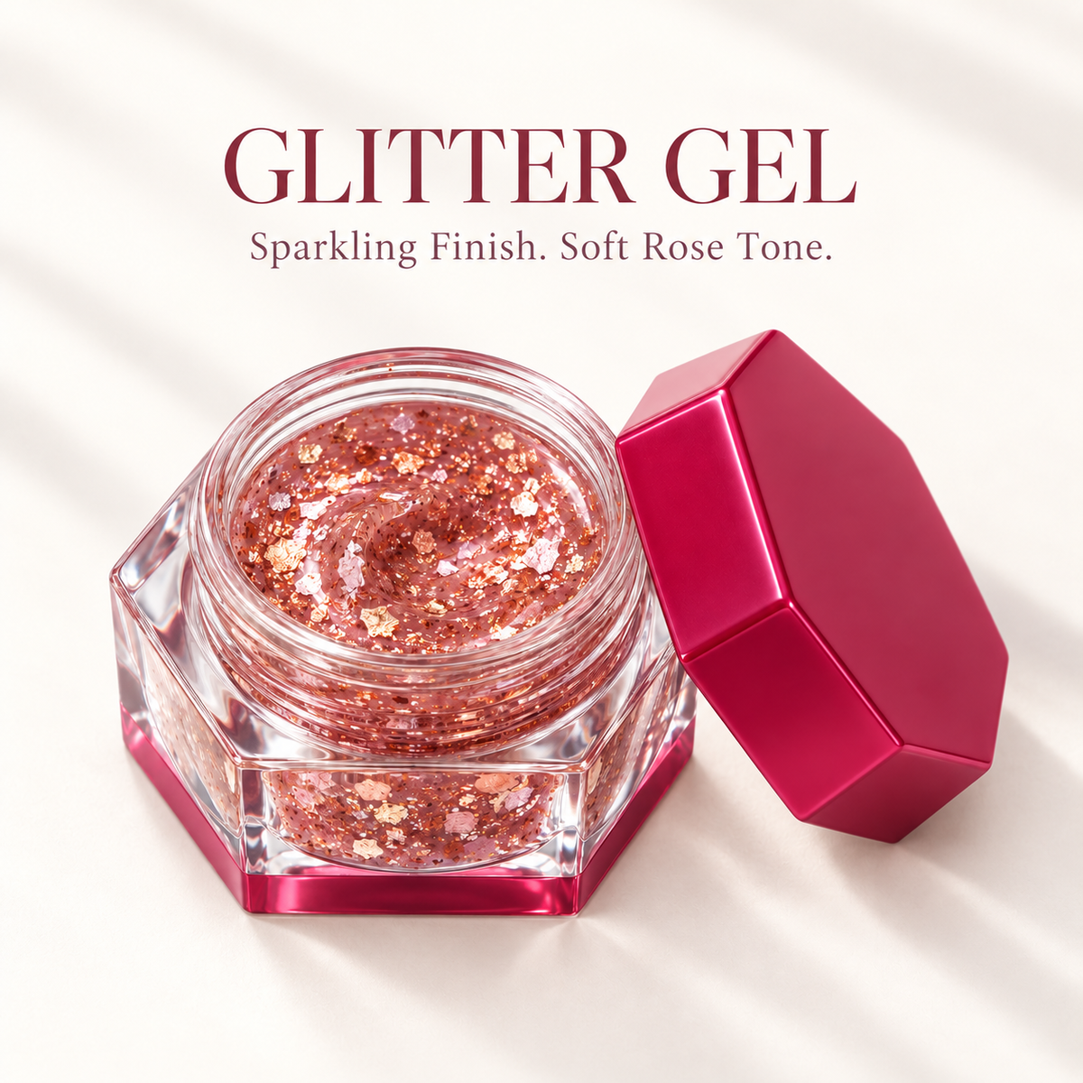Rideinpocket Rose Gold and Pink Glitter Makeup Gel Pot – Reflective Flakes in a Fuchsia Compact Jar