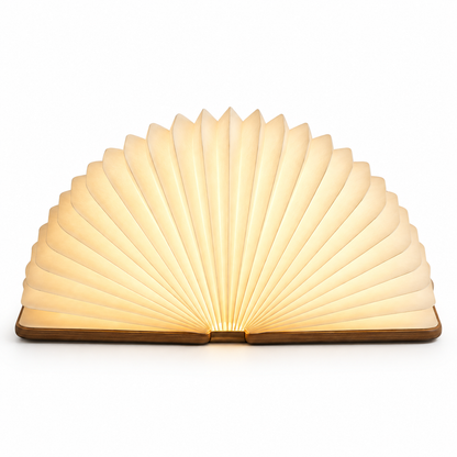 Foldable Fan Lamp with Wooden Base – Decorative Ambient Light with a Modern Book-Inspired Design