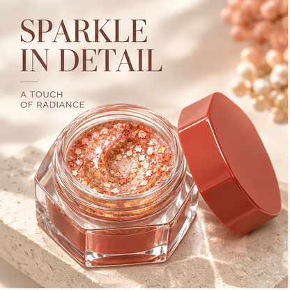 Rideinpocket Peach Rose Glitter Pot – Champagne and Rose-Gold-Tone Reflective Flakes in a Clear Jar