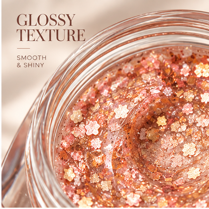 Rideinpocket Peach Rose Glitter Pot – Champagne and Rose-Gold-Tone Reflective Flakes in a Clear Jar
