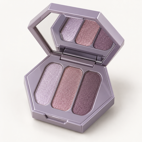 Rideinpocket 3-Shade Lilac and Mauve Shimmer Eyeshadow Palette – Soft Lavender, Rose and Plum Tones