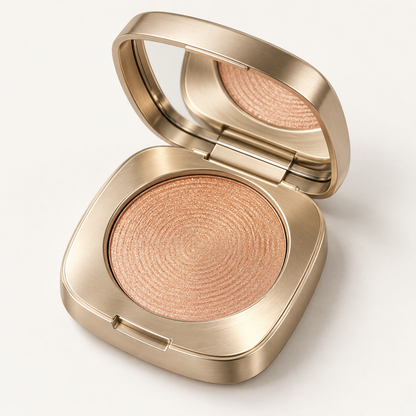 Rideinpocket Champagne Peach Shimmer Single Eyeshadow – Luminous Pearlescent Shade in an Elegant Gold-Tone Compact